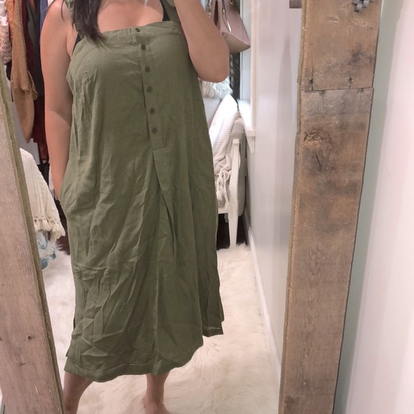 𝅺Woman Within 14W olive green linen bend maxi dress - Picture 1 of 8